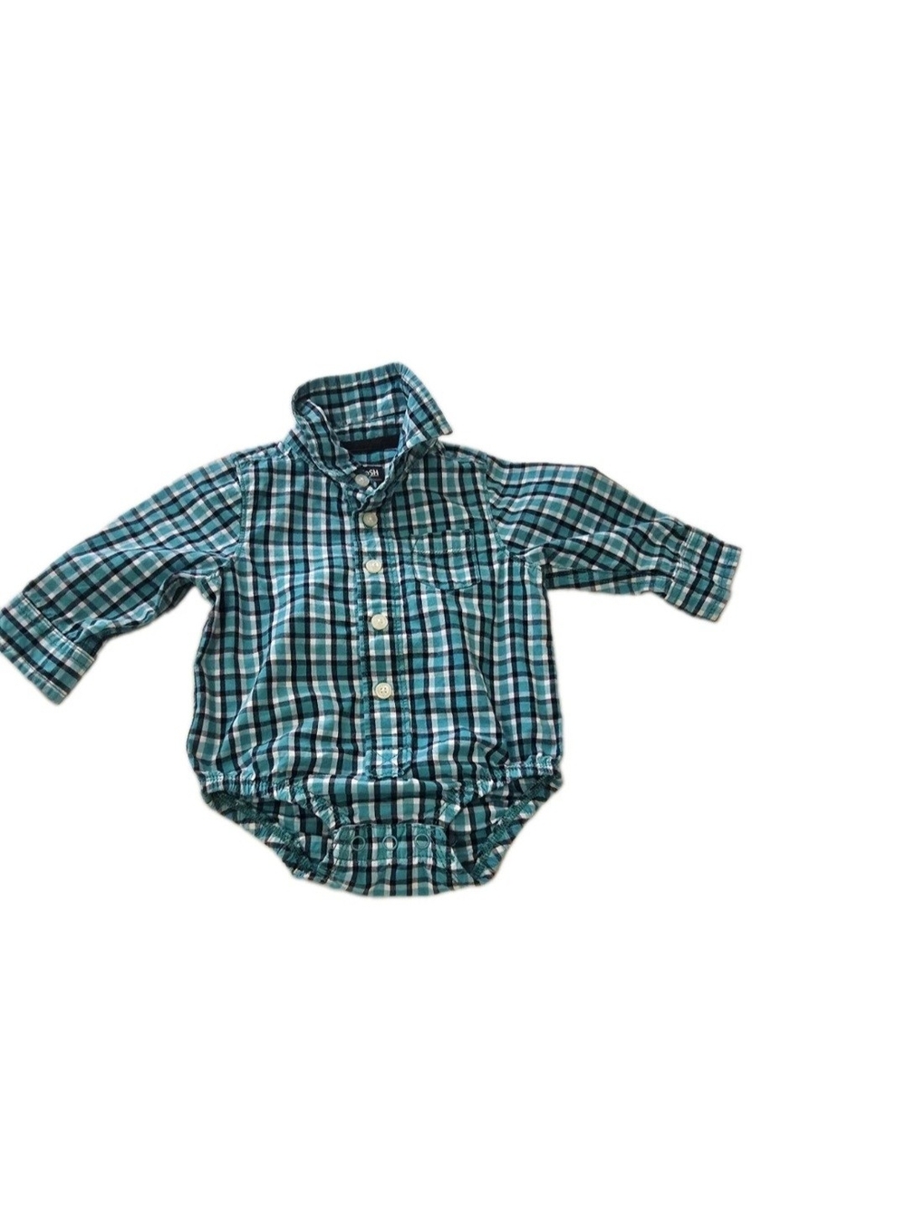 OshKosh B'gosh Teal and Navy Plaid Button-Front Bodysuit